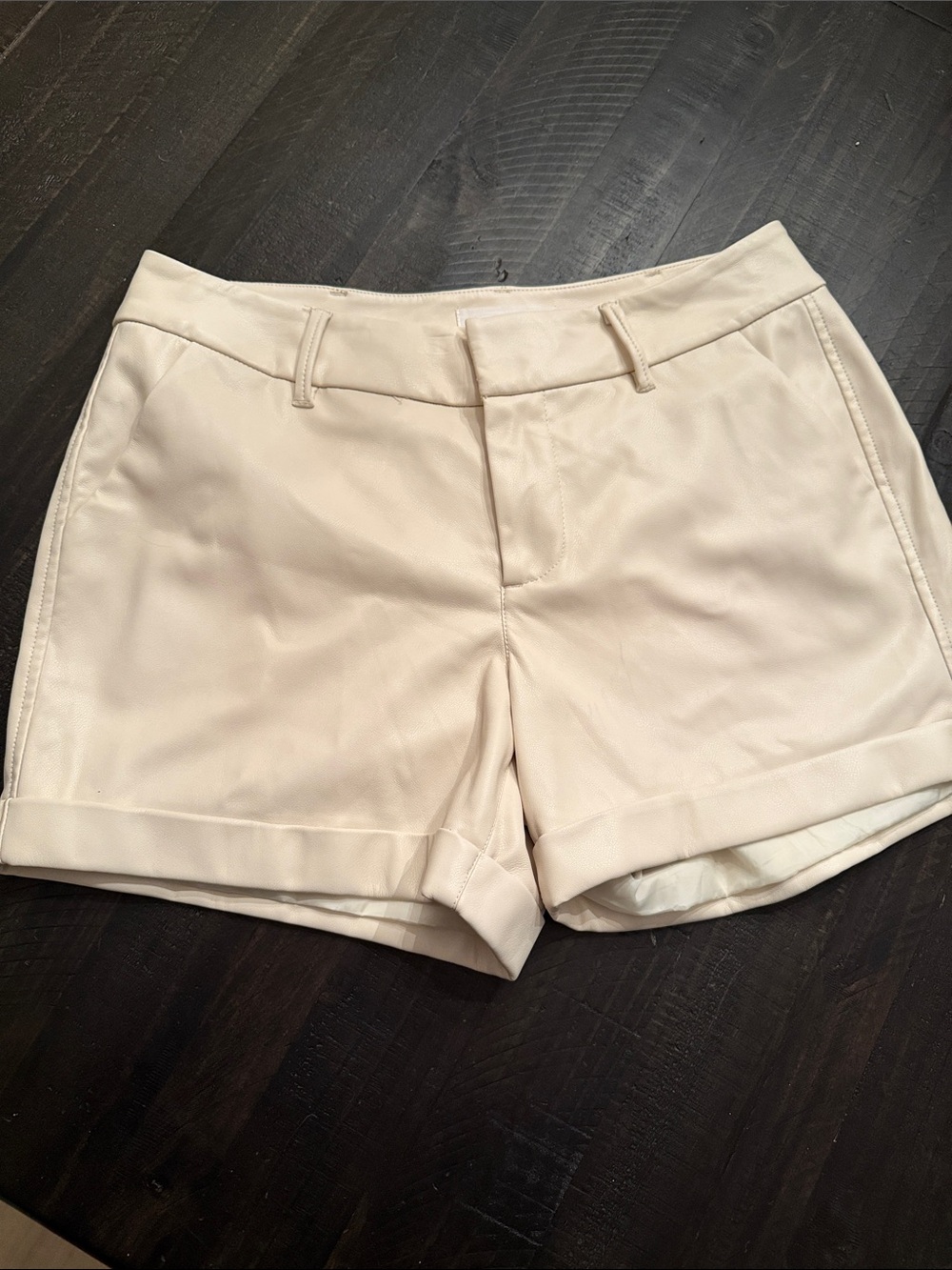 Dear John Cream Fold-Cuff Faux Leather Tailored Shorts Size 29